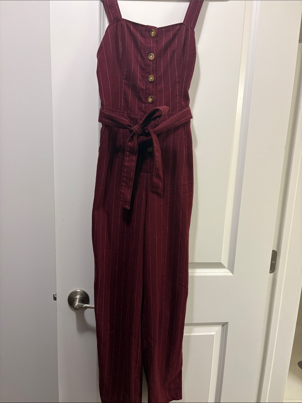 Hollister Burgundy Striped Jumpsuit with Belt Size Small
